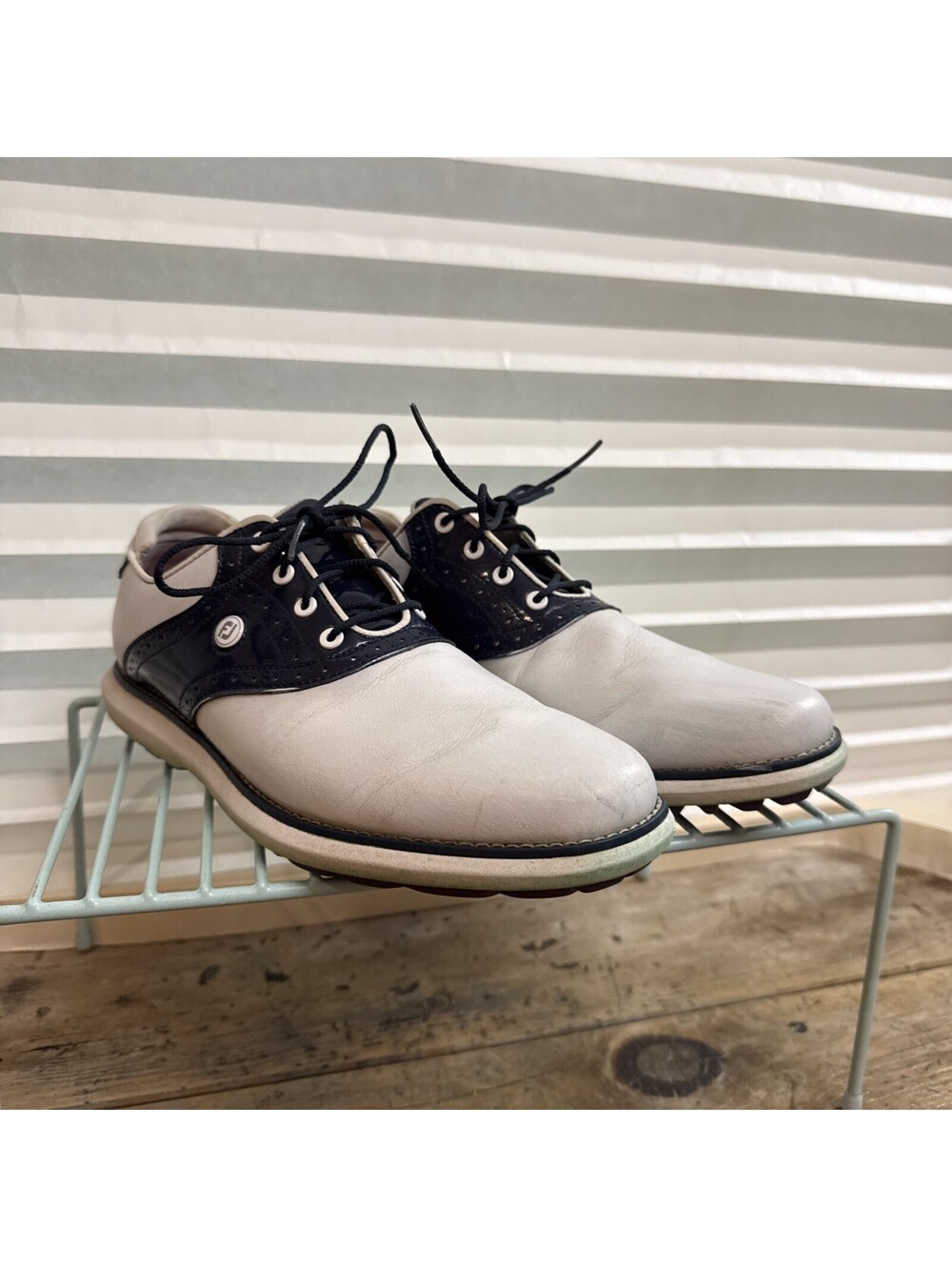 FootJoy Traditions 97899 Women’s Golf Shoes White Navy Size 9.5M Pure Stride EUC